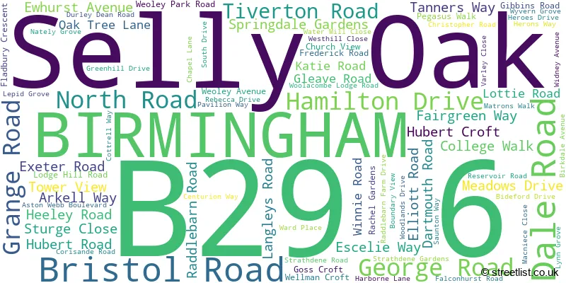A word cloud for the B29 6 postcode